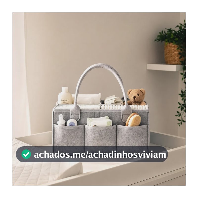 Organizador Fraldas Bebê Cesto Feltro Com Alça Cinza-claro