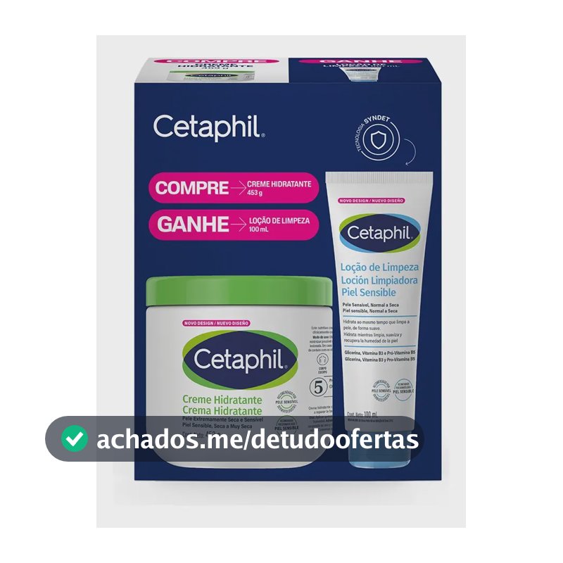 Kit Cetaphil Creme Hidratante 453g + Loção de Limpeza 100ml - Hidratação 48h Corporal e Facial para Pele Sensível, Normal a Seca