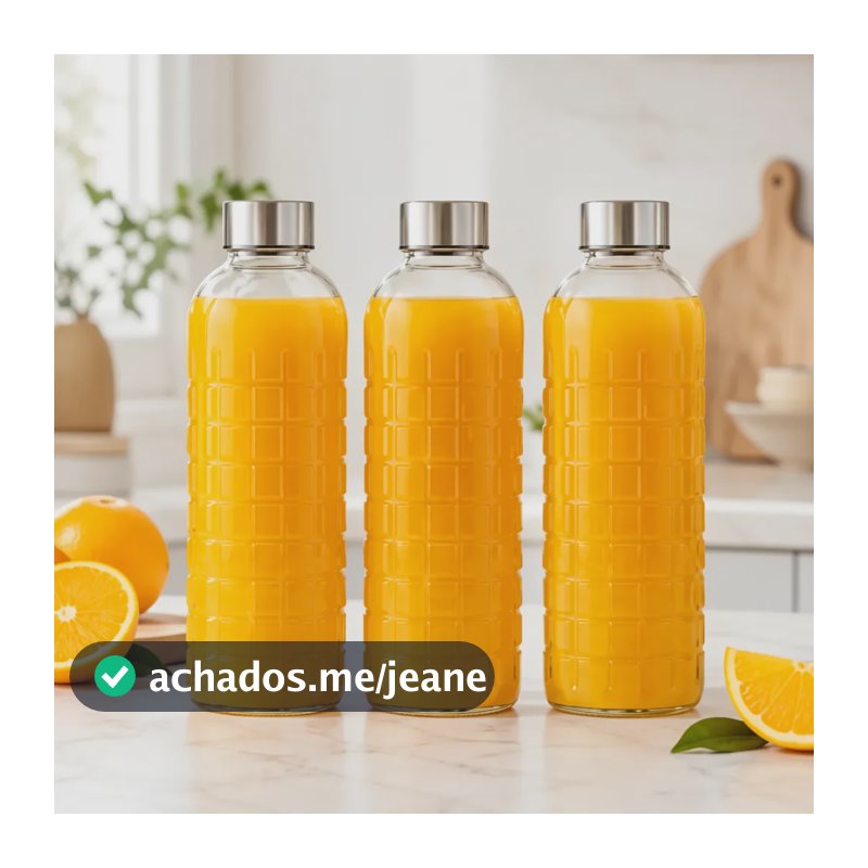 3 Garrafa Vidro 1,1l Tampa Inox Ideal Geladeira Agua Stooz