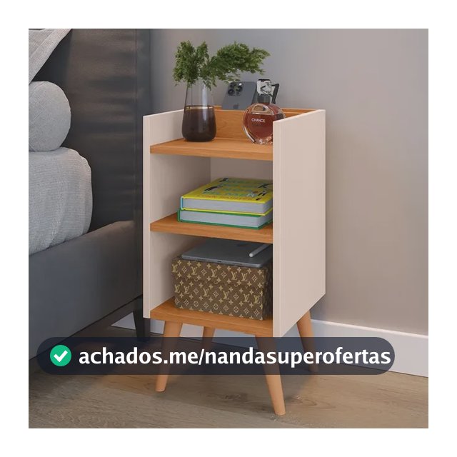 Criado Max Mudo Com Pés Retrô Porta Celular Nichos Compacta Acabamento Brilhante Cor Off White/cinamomo