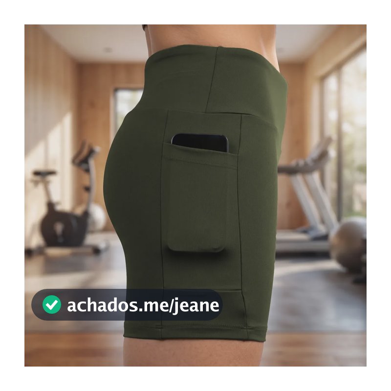 Short Fitness Academia Cintura Alta Mercado Livre Basics Verde-musgo Liso P