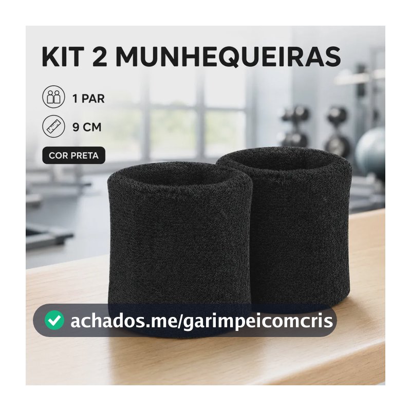 Par Munhequeira Atoalhada Pulso Tênis Squash Corrida Fitness Cor Preto Tamanho Único