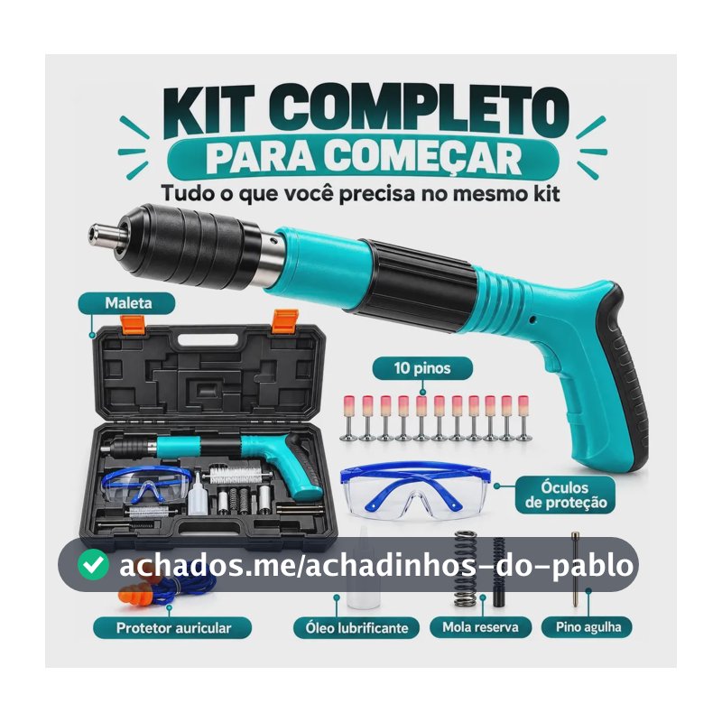 Pistola Fixação Finca Pino Ação Direta 10 Pregos Epis Maleta Pinador Pregador Grampeador Rebitador De Prego Pressão Manual Ferramenta Para Drywal Gesso Concreto Aço Parede + 10 Pinos acessórios