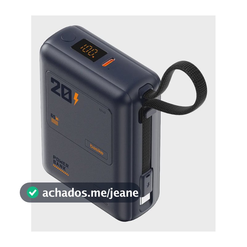 Power Bank 65w, 20000mah, Com Display Carregamento Rápido Power Para Celular Samsung E Motorola E iPhone, 2-saídas Com Cabo Embutido Tipo-c, Com Cabo Rápido(resistência À Tração Superalta), Cor Azul
