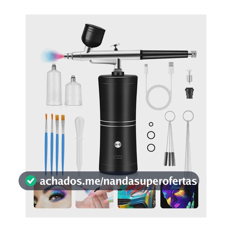 Kit Compressor Aerógrafo Usb Recarregável Sem Fio Portátil Preto