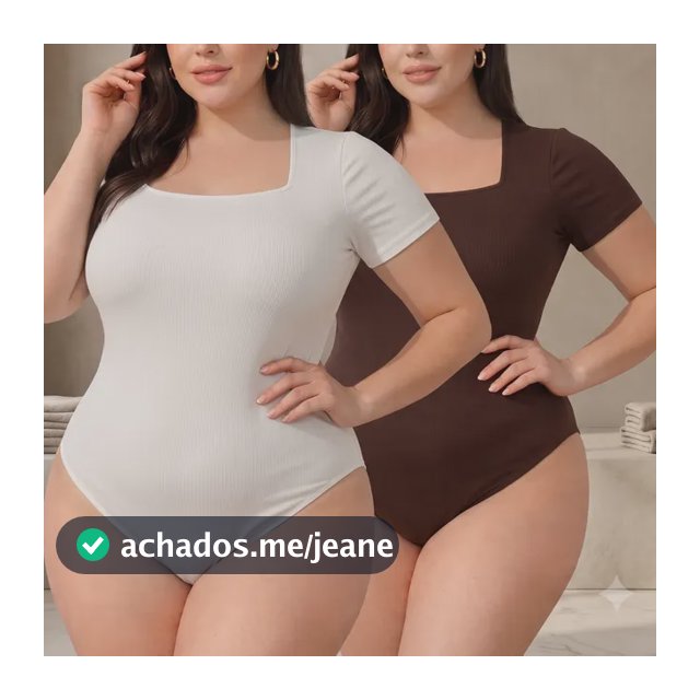 Kit 2 Body Feminino Plus Size Decote Quadrado Manga Curta