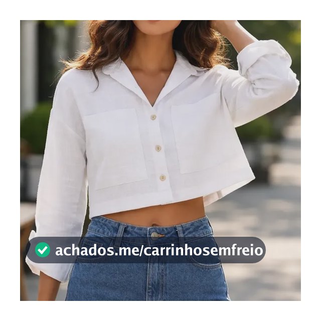 Camisa Cropped Feminina Manga Longa Casual Botão Top Branco Liso P
