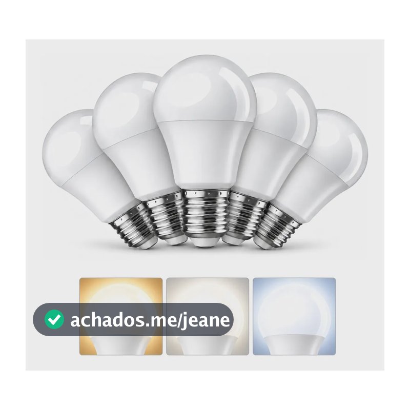 Kit 5 Lâmpadas LED Bulbo Tieesa de 9W, com 3 Temperaturas de Cor para Quarto, Sala e Cozinha