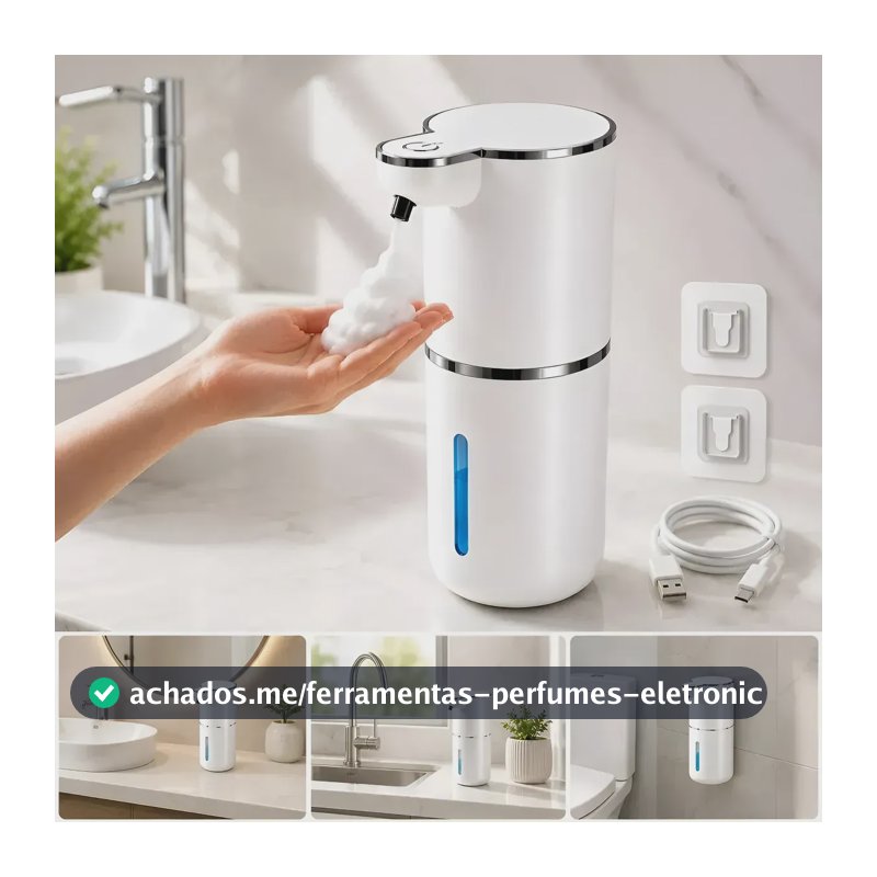 Saboneteira Automática Dispenser Recarregável Espuma Sensor Usb Lava Mãos Higiênico Desinfeta Sabonete Liquido Branco - X-Gun