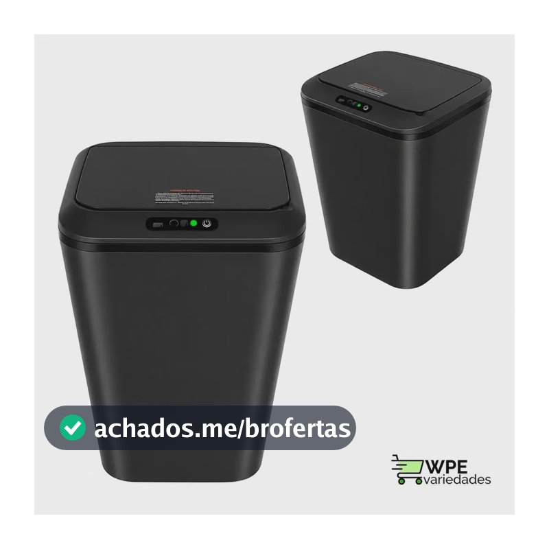 Lixeira Quadrada Preta 16L Inteligente Automática com Sensor para Banheiro e Cozinha