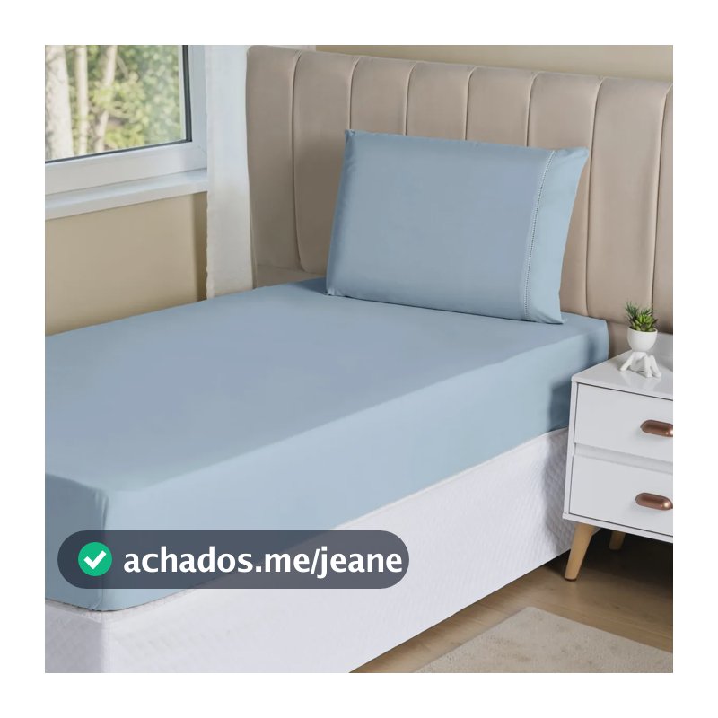Jogo Lençol 2 Peças Solteiro Hipercal 400 Fios Leve Luxo Cor Azul-claro Desenho do tecido Liso