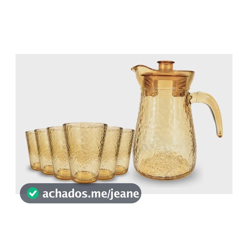 Conjunto Jarra e 6 Copos Âmbar 7 Peças Vidro Acrílico 900ml