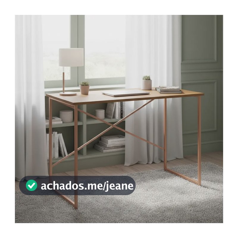 Escrivaninha Steel 90 Cm Estilo Industrial Com Pés Em Aço Cor Cobre/Naturale