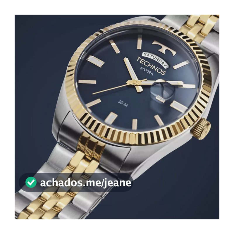 Relógio Technos Riviera Dourado Azul Masculino Quartzo Aço Inox 43mm