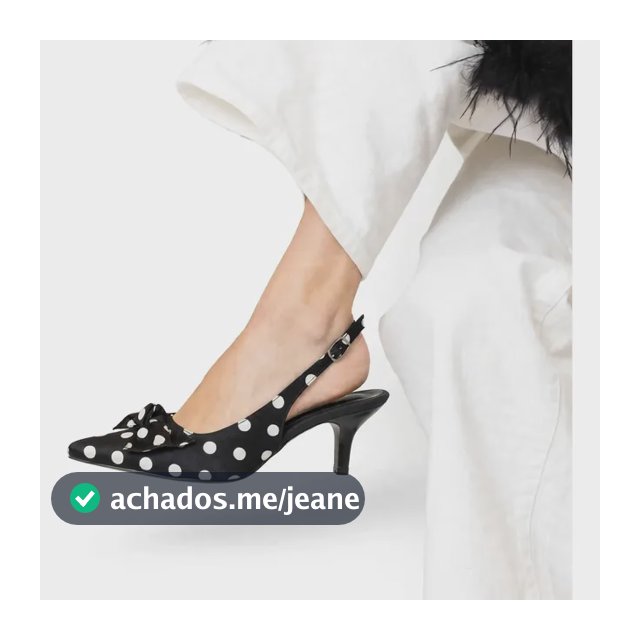 Slingback Scarpin Aberto Salto Baixo Fino Tecido Poá Médio