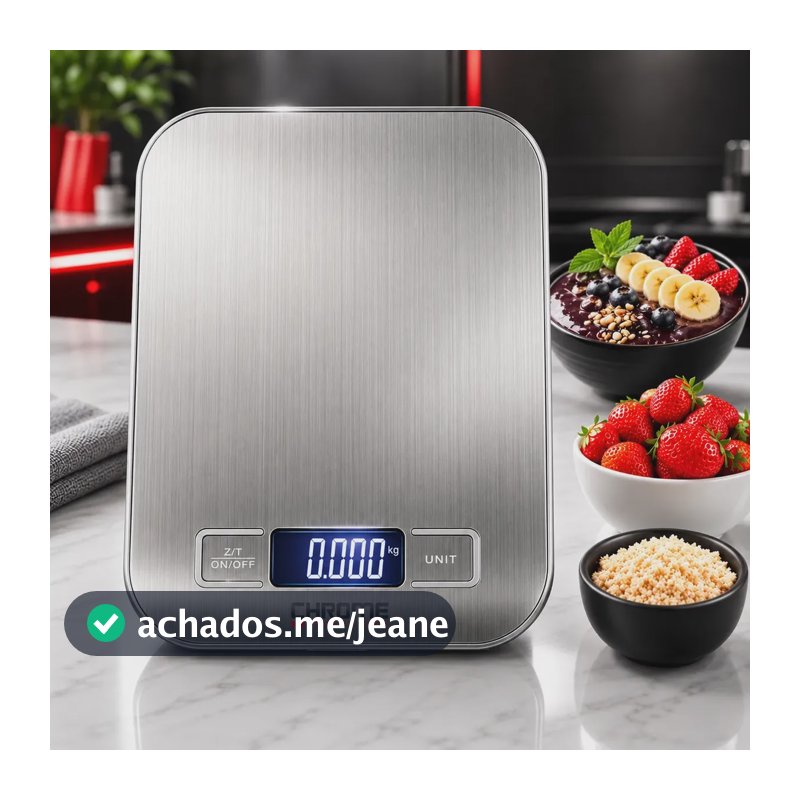 Balança Digital 10kg Aço Inox Para Cozinha E Dieta Pesar Alimentos Portátil De Alta Precisão Prateada A Pilha Chrome Technology