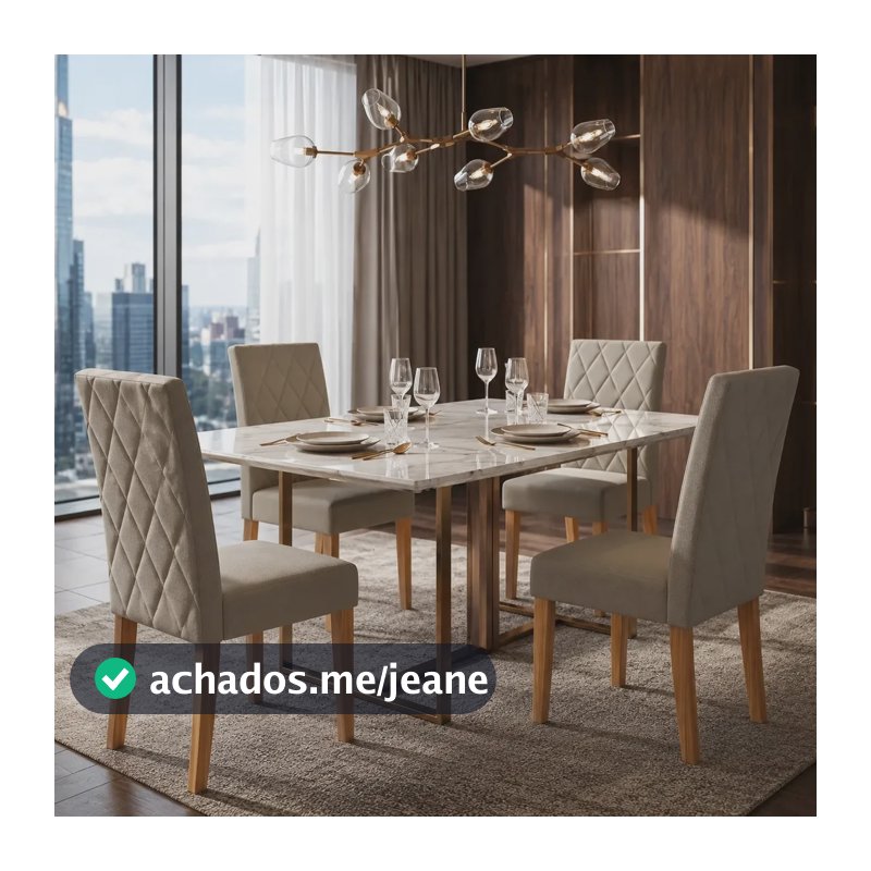 Kit 4 Cadeiras Sala de Jantar Cozinha Estofado Bordado Design Moderno Cor Freijó Bege