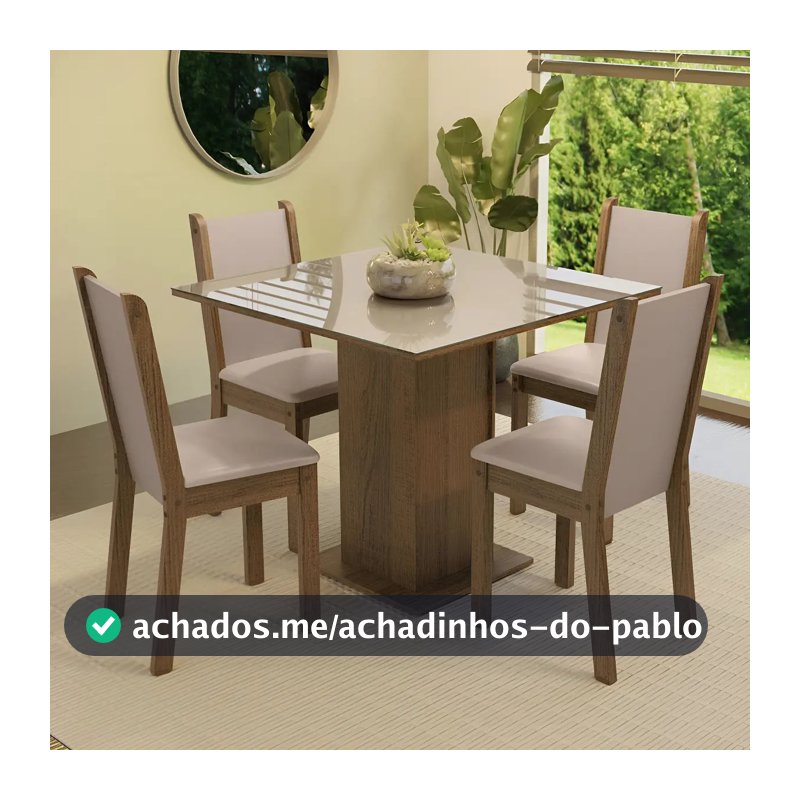 Sala De Jantar Mesa Tampo De Vidro 4 Cadeiras Tifani Madesa Cor Rustic/Crema/Sintético Bege XMMDJA040165