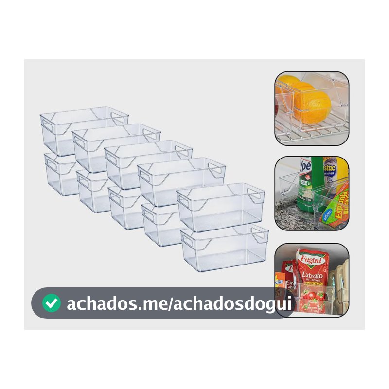 Kit 10 Organizadores Multiuso Para Geladeira, Cozinha E Despensa Em Acrílico Transparente