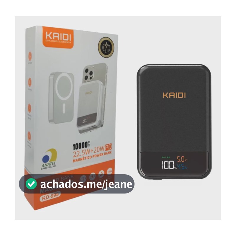 Carregador Magnético Pd Portátil Power Bank Indução 10000mah Cor Preto