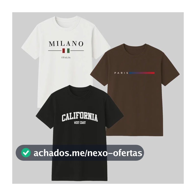 Kit 3 Camisetas Masculina 100% Algodão Premium Verão Casual Preto -marrom-branco P Estampa Localizada