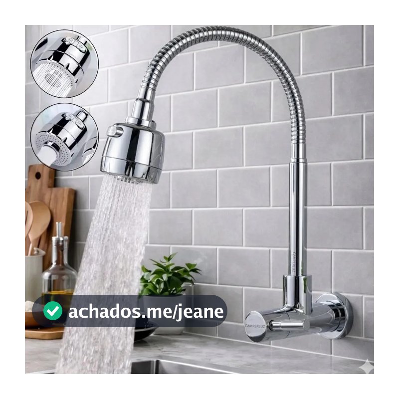 Torneira Gourmet Flexível Giratória Cozinha Pia Parede 2 Jatos Cromada - Marca Camperluz