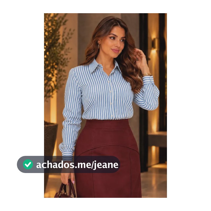 Camisa Feminina Listrada Social Manga Longa Elegante Casual Azul Celeste Listras M