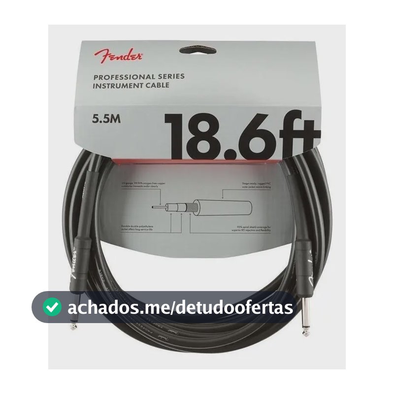 Cabo Para Instrumento Fender Prof 18,6ft 5,5m Preto
