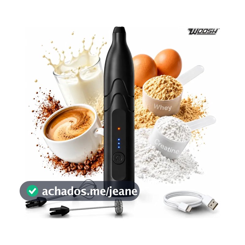 Mixer Elétrico Portátil 2 em 1 Recarregável Potente Misturador de Bebidas e Ovos 3 Velocidades Usb Batedor e Fue Fouet Woosh