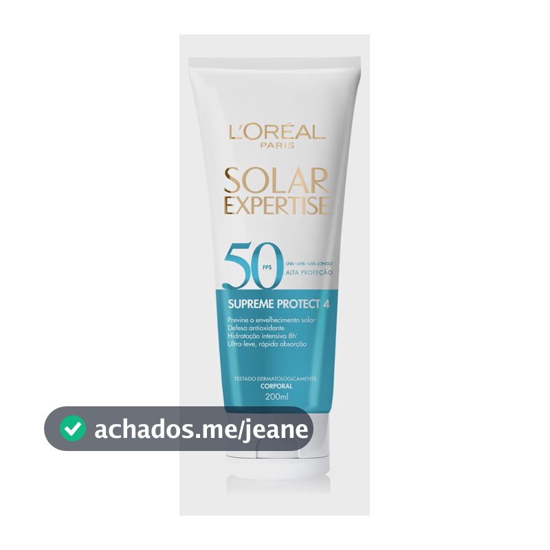 L'Oréal Paris Solar Expertise Supreme Protetor Solar Corporal FPS 50, com Mexoryl X4, Hidratação Intensiva 8h e Ação Antioxidante, Pele Macia e Toque Aveludado, 200ml
