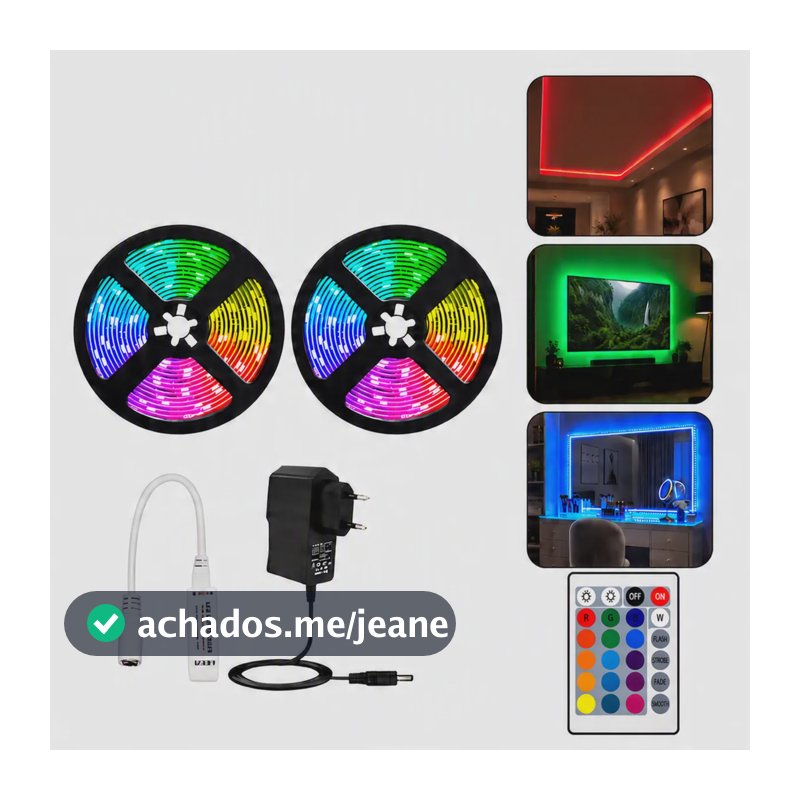 Kit 10 Metros Fita Led Rgb 3528 Rolo 5m  Colorida + Fonte Rgb 127/220v