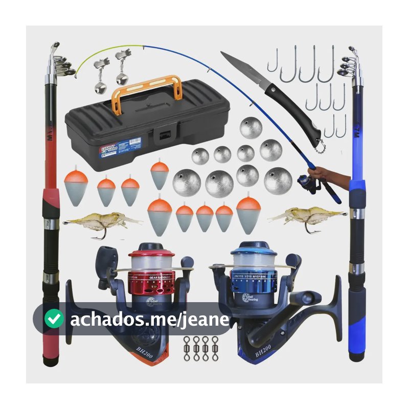 Kit Pesca Completo 2 Varas + 2 Molinetes E Acessórios Preto