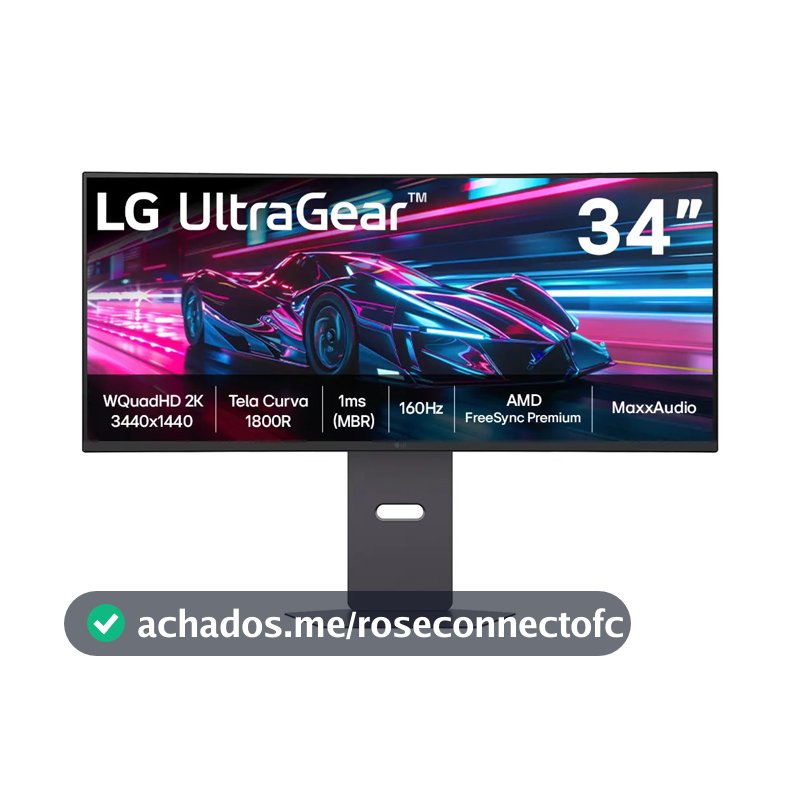 Monitor Gamer LG UltraGear Curvo 34"- QuadHD 2K, UltraWide 1800R, 160Hz, 1ms (MBR), AMD FreeSync Premium, HDR10, MaxxAudio, Preto -34G600A