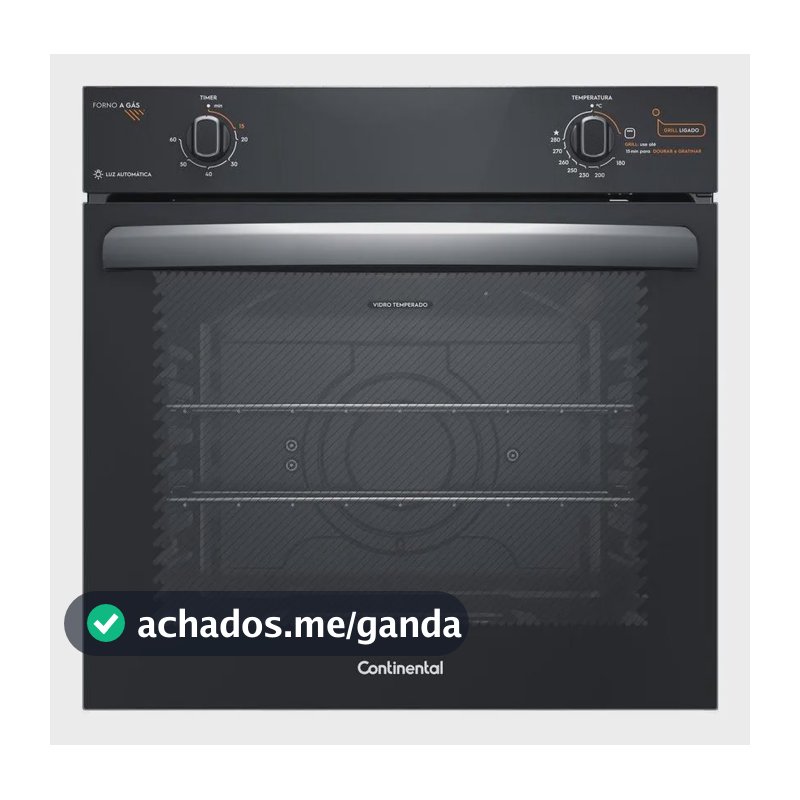 Forno A Gás De Embutir Continental 80l Preto Oc8gm 220v Preto