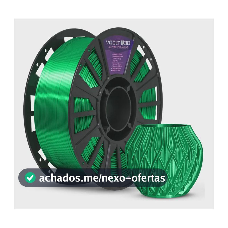 Filamento PLA V-Silk Verde 1Kg Voolt3D 1,75mm Premium Verde Esmeralda Peças Impressas 3D Alta Velocidade
