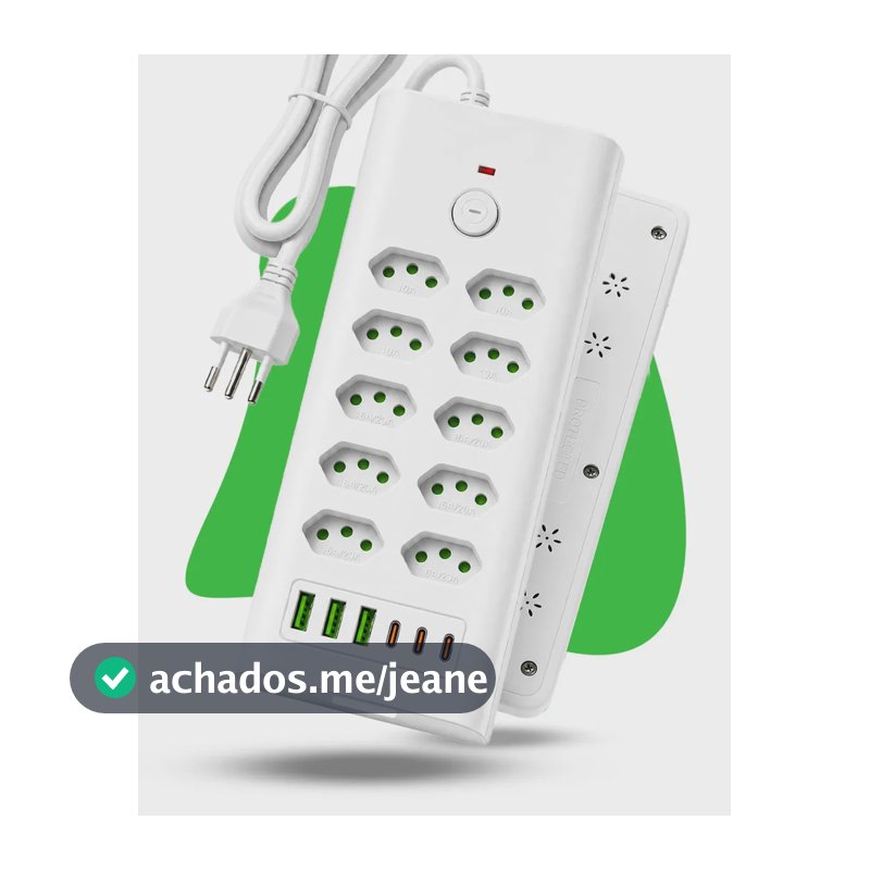 Régua Extensão Elétrica 10 Tomadas 3 Usb 3 Usb-c 10a 20a 2m Filtro De Linha Branco