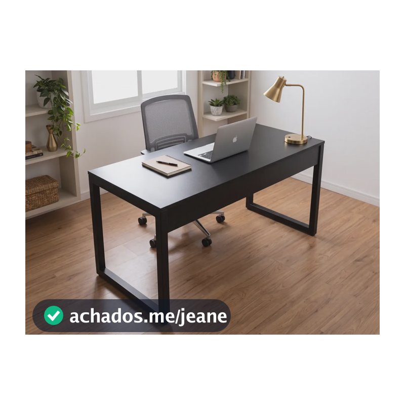 Mesa Escrivaninha Industrial Reforçada Office Estudo Mdf Aço Preto/ Pés Pretos