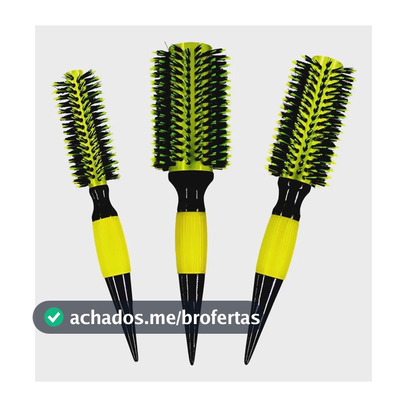 3 Escovas Kit Cabelo Com Cerdas De Javali Profissionais Amarelo