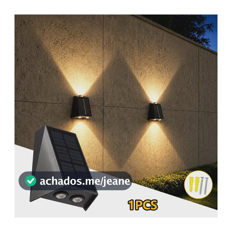 Arandela Solar LED de Parede com 3 Feixes de Luz, Bidirecional e Impermeável