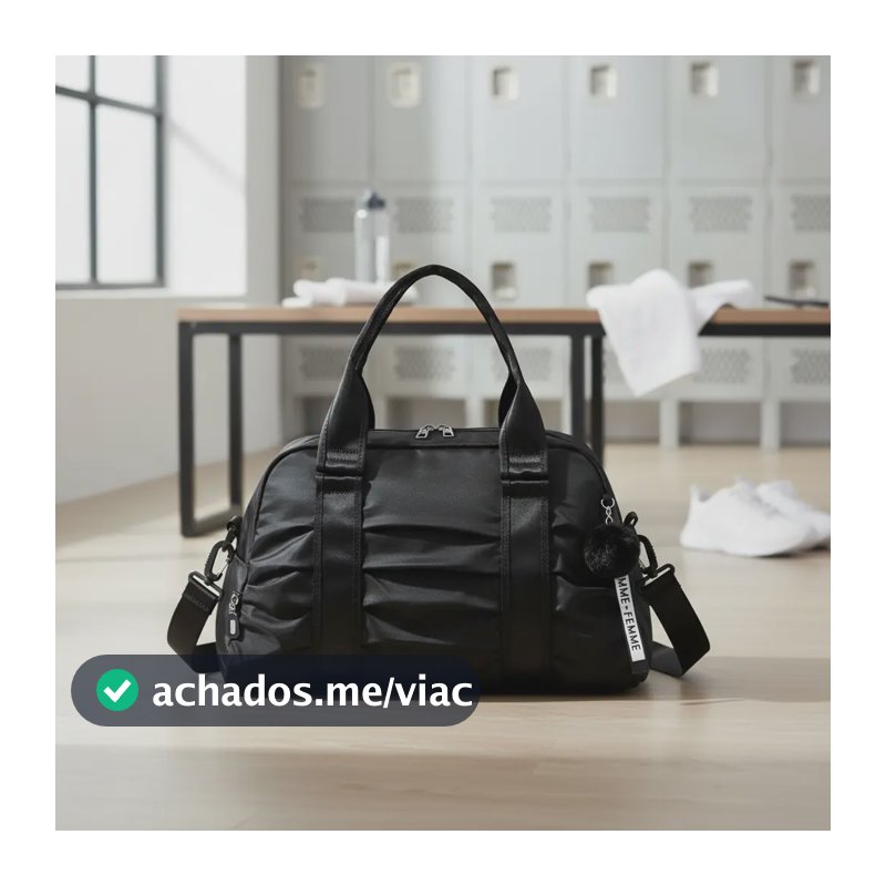 Bolsa Feminina Esportiva Transversal Blogueira Fitness Para Academia Com Chaveiro Pompom Cor Preta
