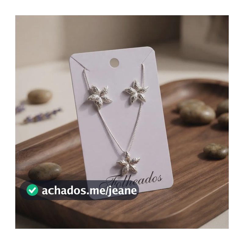 Conjunto Feminino Colar E Brincos Flor Folheado A Prata Prata