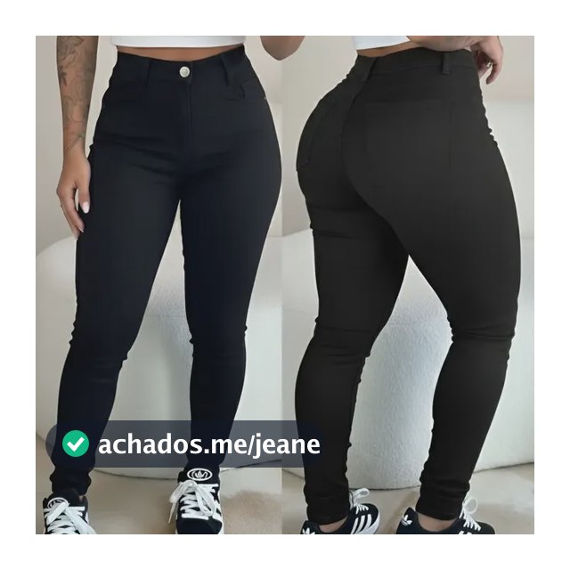 Calça Jeans Feminina Preta Cós Alto Elastano Lycra Skinny