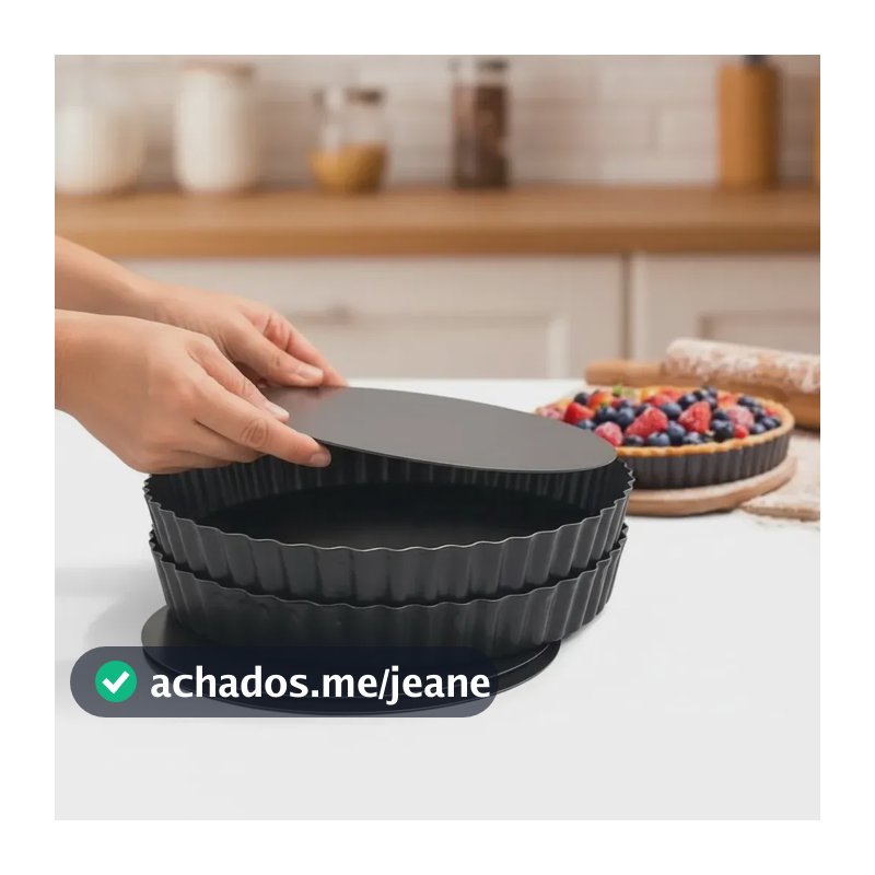 Kit 2 Forma Torta Redonda Crespa Fundo Falso 22cm Teflon Kit 2 Formas 22cm