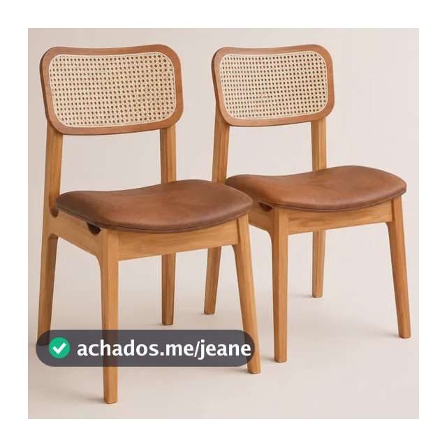 Kit 2 Cadeiras Sala De Jantar Madeira Maciça Encosto Lamina Couro Sintético Amêndoa Caramelo