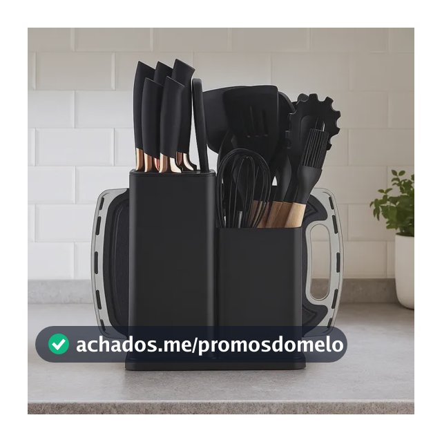 19 Peças Kit Utensilios Cozinha Tábua Em Silicone Espátula Preto