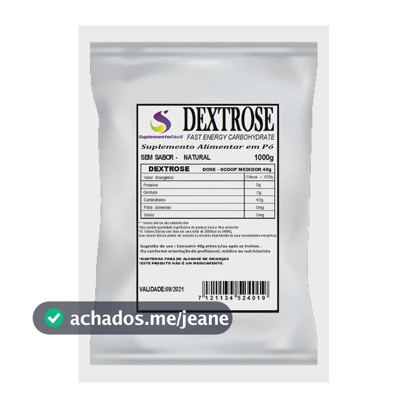 Dextrose Pura 1kg  Dextrose Monohidrato Energia Recuperação Natural / Sem Sabor