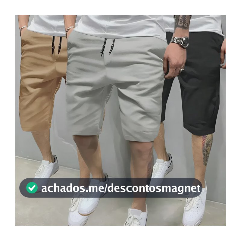 Kit 3 Bermuda Sarja Colorida Premium Masculino Diversa Cores Preto Bege E Gelo Kit 3 Bermuda Sarja M