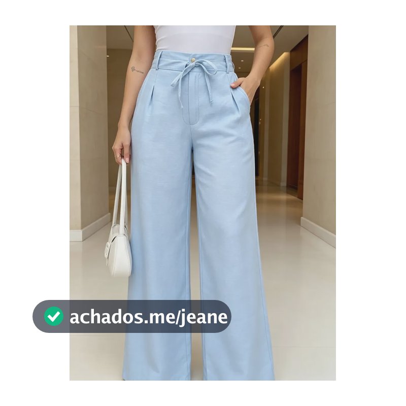 Calças Largas De Senhora Com Cordão, De Corte Folgado E Caim Azul Celeste G2