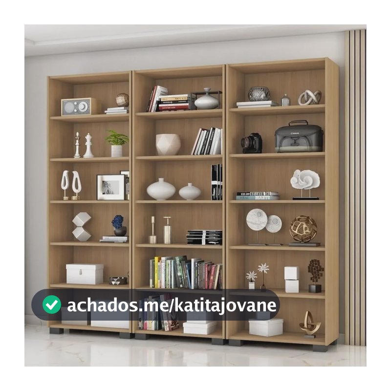 Kit 3 Estantes Para Livros 5 Prateleiras 188cmx181,5cm Wt Freijó