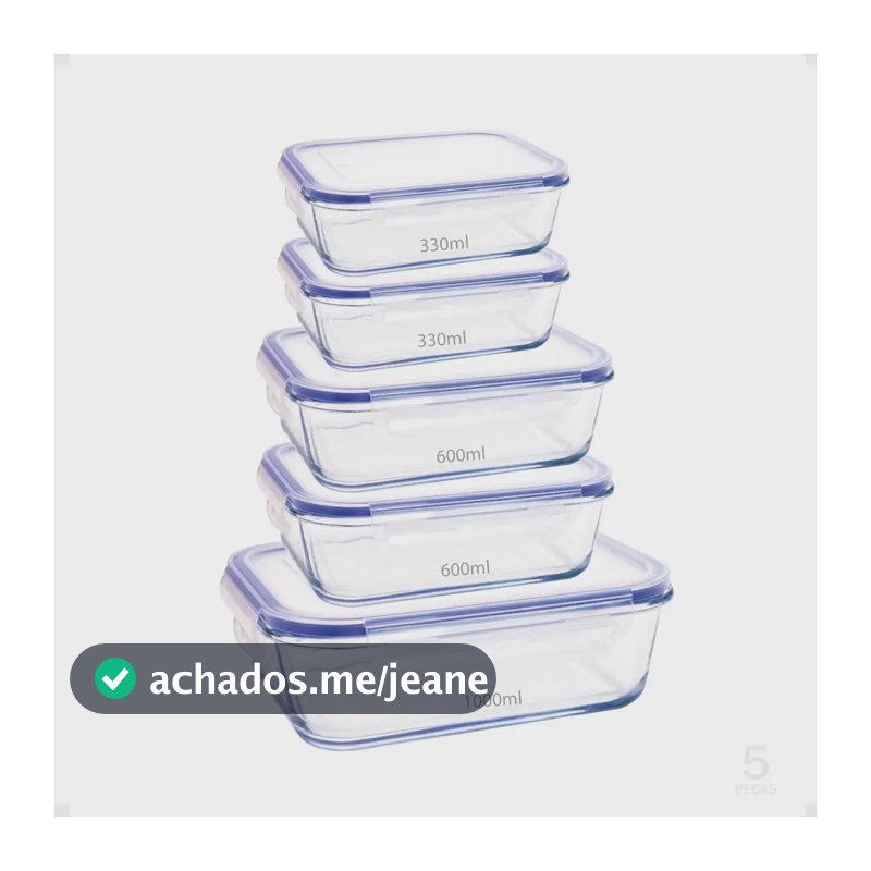 Kit Conjunto 5 Potes Geladeira Vidro Hermético Marmita Tampa Incolor